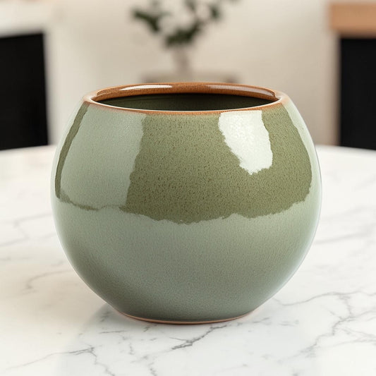 Oimwn Glazed Ceramic Planter Pot - Breathable Decorative Flower Pot for Succulents, Indoor Herbs & Flowers - Earthy Tones