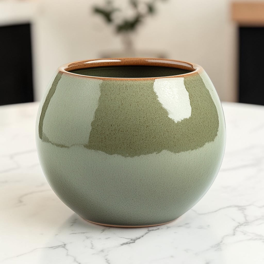 Oimwn Glazed Ceramic Planter Pot - Breathable Decorative Flower Pot for Succulents, Indoor Herbs & Flowers - Earthy Tones